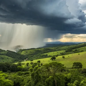 Domingo nublado em Sorriso em 12/04/2026 com alerta de chuva