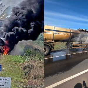 Carreta-tanque pega fogo na BR-163 em Nova Mutum | RepórterMT