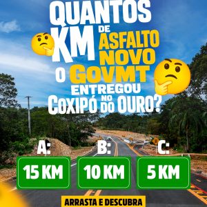 15 KM DE ASFALTO NOVO NO COXIPÓ DO OURO  

O GovMT segue transformando a mobilid…