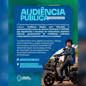Câmara de Nova Mutum convoca população para audiência pública sobre circulação de ciclomotores e bicicletas elétricas