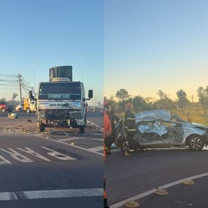 Motorista e duas crianças morrem após batida entre carro e caminhão