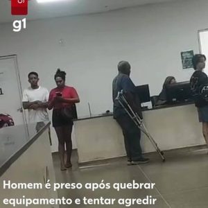 Vídeo: paciente é detido após quebrar equipamentos e agredir funcionária com muleta em UPA de Cuiabá