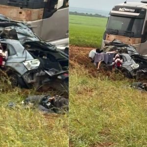 Duas  pessoas morrem em batida frontal entre carro e carreta 
