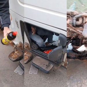 VÍDEO: garrafa de cachaça é retirada de carreta de motorista preso por embriaguez após acidente em Cuiabá