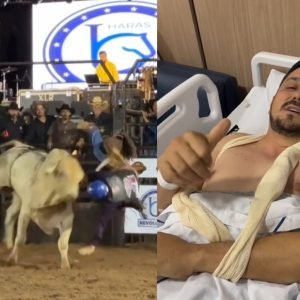 Primo da cantora Ana Castela quebra clavícula após cair de touro em rodeio de MT