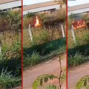 Vídeo mostra homem ateando fogo em terreno ao lado de policlínica em Cuiabá