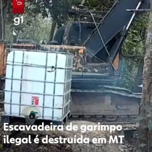 Escavadeira usada em garimpo ilegal é destruída em terra indígena MT