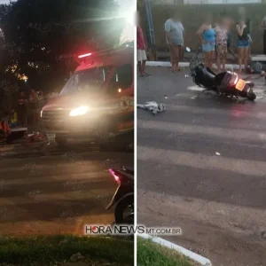 Motociclista fica ferida após colisão com carro no bairro Arara Azul, em Nova Mutum/MT