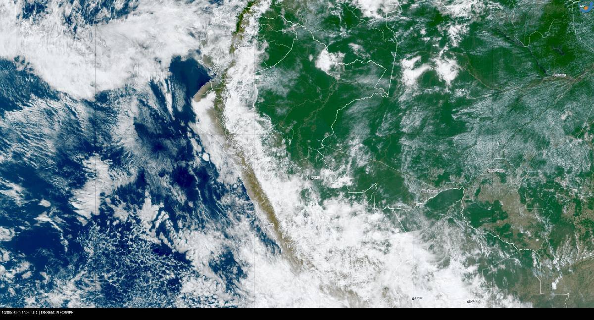 Imagem de satélite mostra nebulosidade sobre Rondônia nesta segunda-feira
