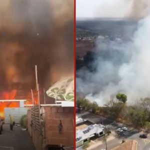 Chamas cercam residências durante incêndio em área verde de Sorriso (MT); veja vídeo