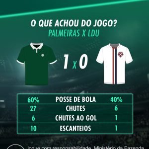 O que achou da partida entre Palmeiras e LDU?

Confira os números completos do j…
