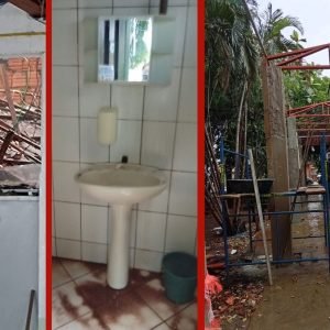 Escola em reforma há mais de um ano fica alagada após chuva em Cuiabá