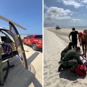 Helicóptero resgata turista após acidente com quadriciclo em Jericoacoara