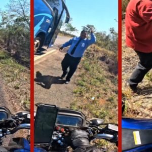 Piloto é alertado por motorista de ônibus sobre moto em chamas em MT