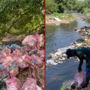 Mais de 200 sacos com lixo são retirados de córrego próximo ao encontro com o Rio Cuiabá