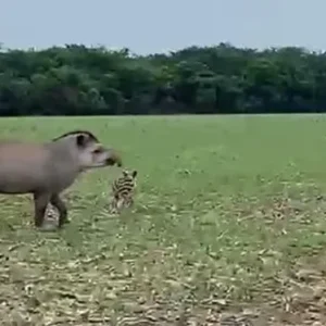 Anta e filhote são flagrados em fazenda de Nova Mutum/MT