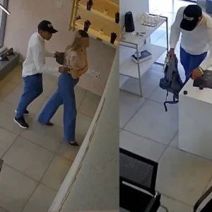 Câmeras flagram criminoso armado rendendo funcionária e roubando dezenas de joias em …