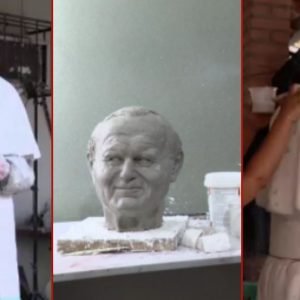 Artista usa fotos para criar escultura em tamanho real do papa em MT