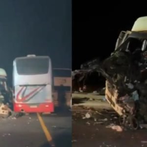 VÍDEO: Caminhão se envolve acidente com ônibus de estudantes em MT