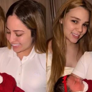 Mari Fernandez e Júlia Ribeiro deixam maternidade após nascimento da filha