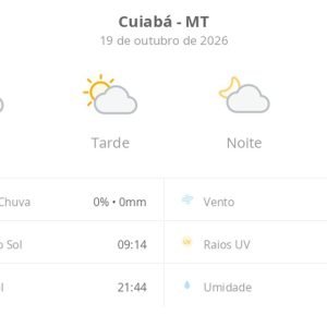 Previsão do tempo hoje para Cuiabá (MT): sol com algumas nuvens; não chove